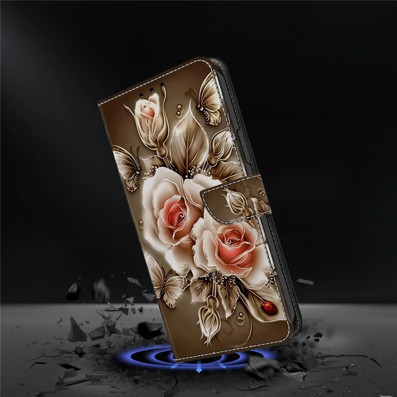 For iPhone 18 Pro Max / 17 Pro Max Case Wallet Stand Pattern Printing PU Leather Flip Phone Cover - Brown Rose