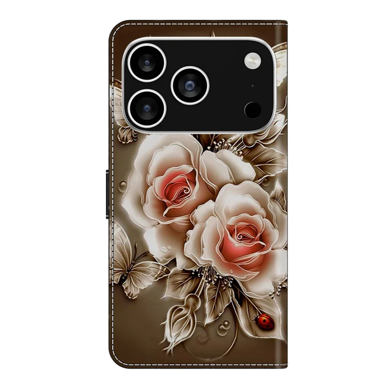 For iPhone 18 Pro Max / 17 Pro Max Case Wallet Stand Pattern Printing PU Leather Flip Phone Cover - Brown Rose