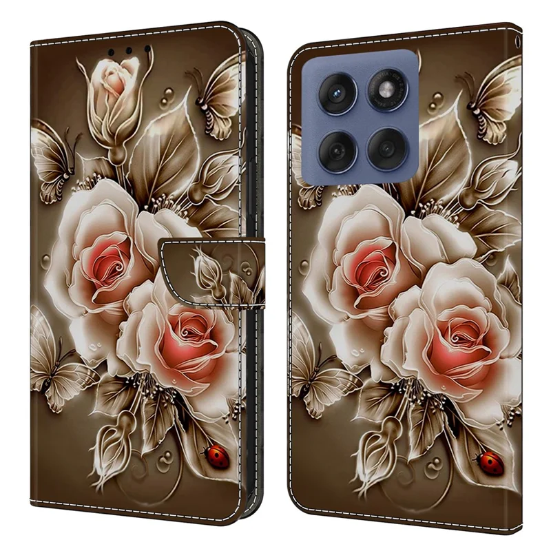 Per Motorola Edge 60 Pro 5G Cover Portafoglio con Supporto, Stampa a Motivi, in Pelle PU, Custodia Flip per Cellulare - Marrone Rosa