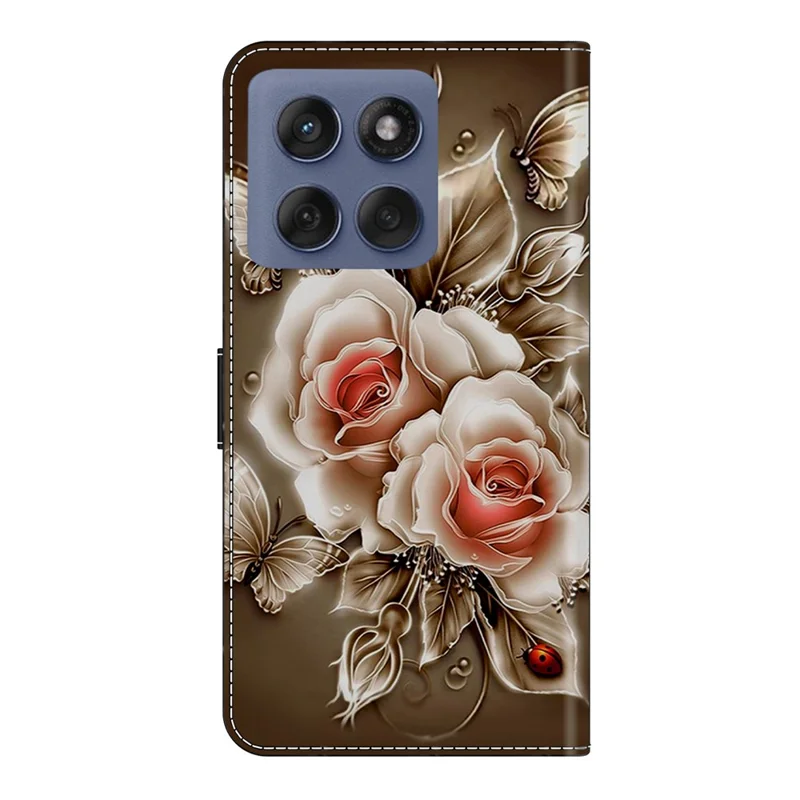 Per Motorola Edge 60 Pro 5G Cover Portafoglio con Supporto, Stampa a Motivi, in Pelle PU, Custodia Flip per Cellulare - Marrone Rosa