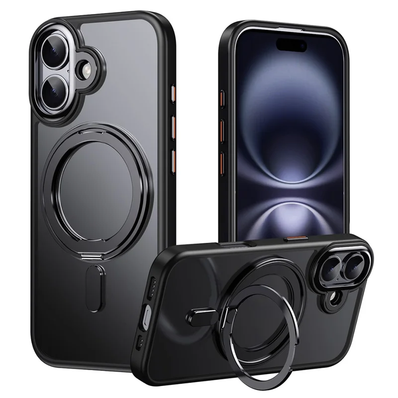 For iPhone 17 Case Compatible with MagSafe TPU + Acrylic + Metal Kickstand Matte Phone Cover - Black