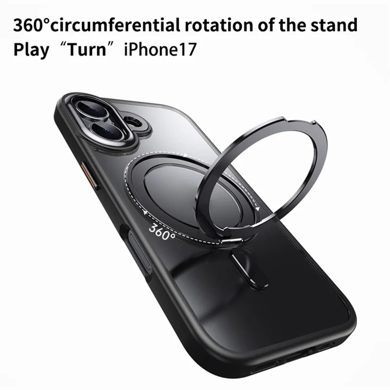 For iPhone 17 Case Compatible with MagSafe TPU + Acrylic + Metal Kickstand Matte Phone Cover - Black