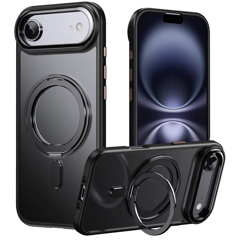 Für iPhone 17 Air Case kompatibel mit MagSafe TPU + Acryl + Metallständer matte Handyhülle - Schwarz