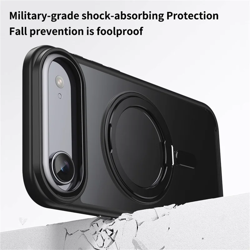 Für iPhone 17 Air Case kompatibel mit MagSafe TPU + Acryl + Metallständer matte Handyhülle - Schwarz