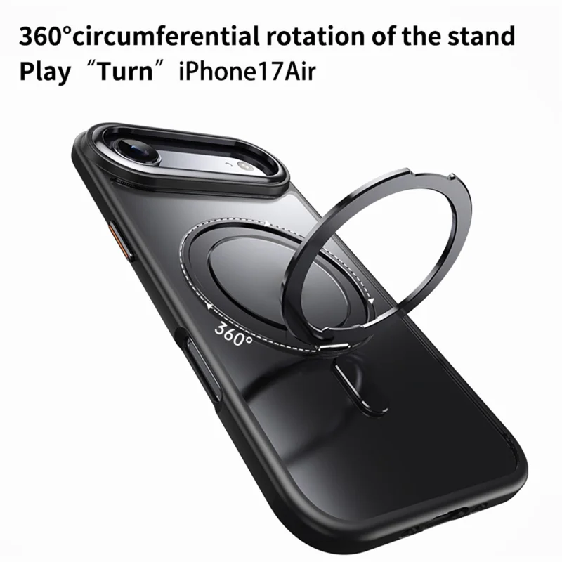 Für iPhone 17 Air Case kompatibel mit MagSafe TPU + Acryl + Metallständer matte Handyhülle - Schwarz