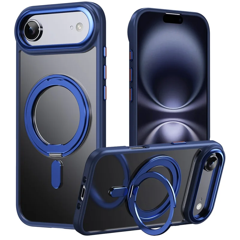 For iPhone Air Case Compatible with MagSafe TPU + Acrylic + Metal Kickstand Matte Phone Cover - Blue