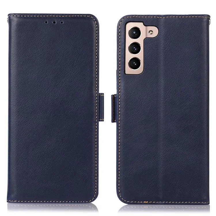 Für Samsung Galaxy S23 RFID Blockieren Echtes Kuhlatten -leder -brieftaschenabdeckung Crazy Horse Textur Magnetic Clasp Stand Book Schutz Telefonhülle - Blau