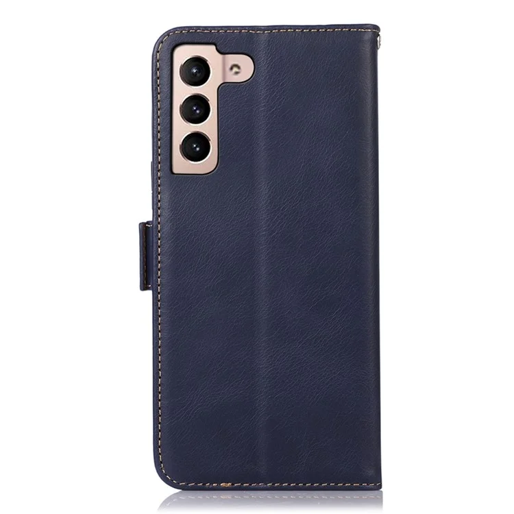 Für Samsung Galaxy S23 RFID Blockieren Echtes Kuhlatten -leder -brieftaschenabdeckung Crazy Horse Textur Magnetic Clasp Stand Book Schutz Telefonhülle - Blau