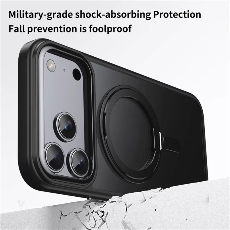 For iPhone 17 Pro Case Compatible with MagSafe TPU + Acrylic + Metal Kickstand Matte Phone Cover - Black