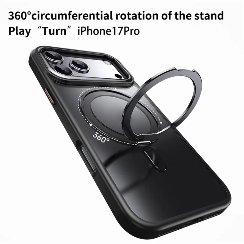 For iPhone 17 Pro Case Compatible with MagSafe TPU + Acrylic + Metal Kickstand Matte Phone Cover - Black