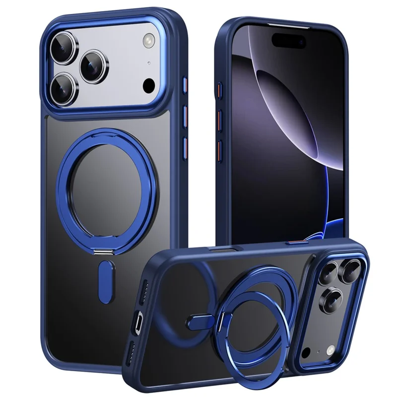 For iPhone 17 Pro Case Compatible with MagSafe TPU + Acrylic + Metal Kickstand Matte Phone Cover - Blue