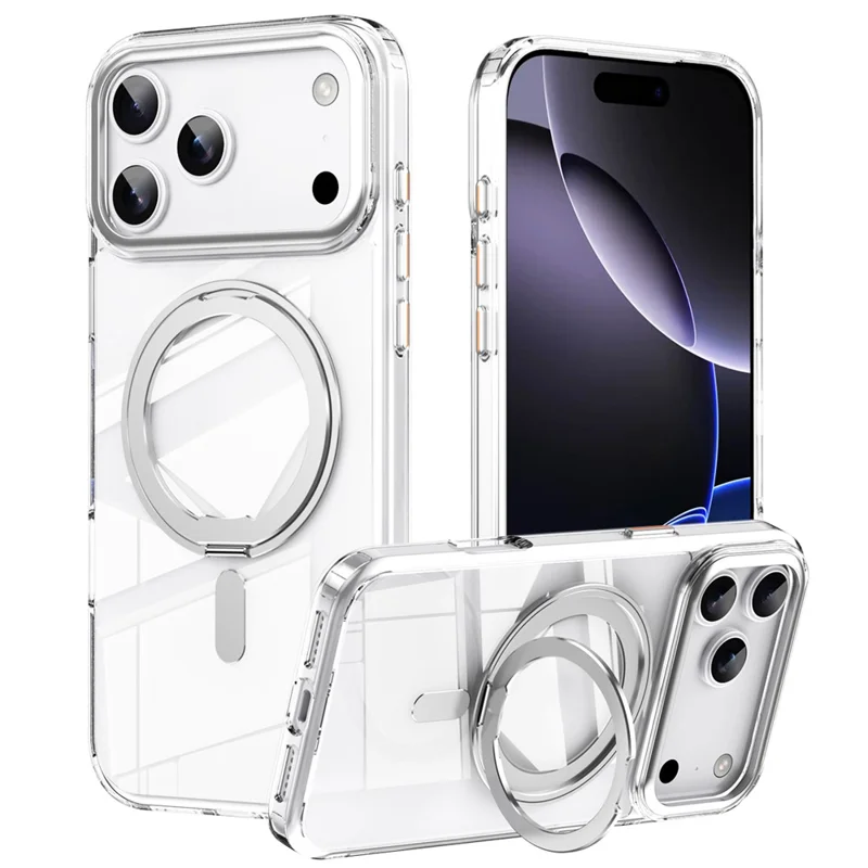 For iPhone 17 Pro Case Compatible with MagSafe TPU + Acrylic + Metal Kickstand Matte Phone Cover - Silver