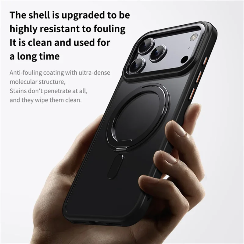 For iPhone 17 Pro Max Case Compatible with MagSafe TPU + Acrylic + Metal Kickstand Matte Phone Cover - Black