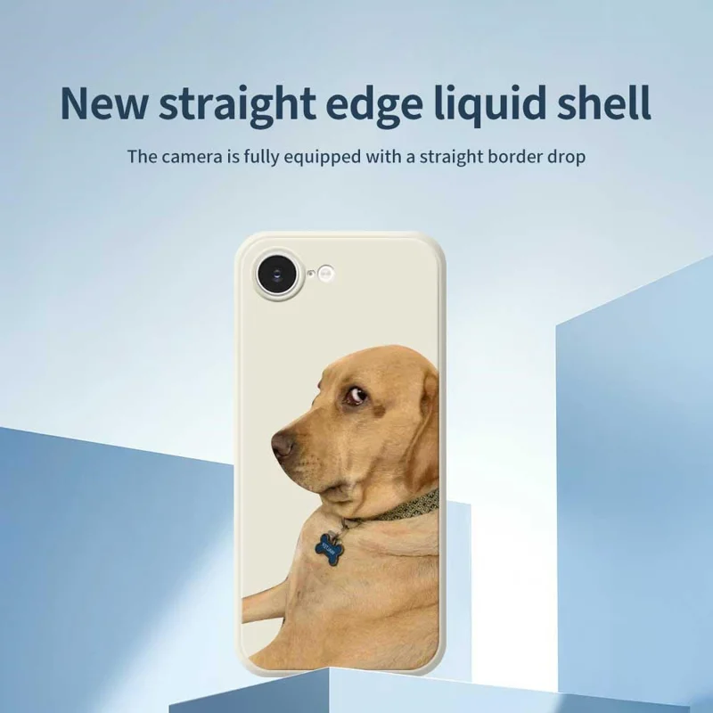 For iPhone 16e Case Yellow Dog Pattern Printing Straight Edge TPU Phone Back Cover - Beige