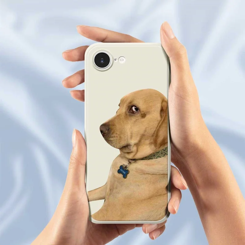For iPhone 16e Case Yellow Dog Pattern Printing Straight Edge TPU Phone Back Cover - Beige