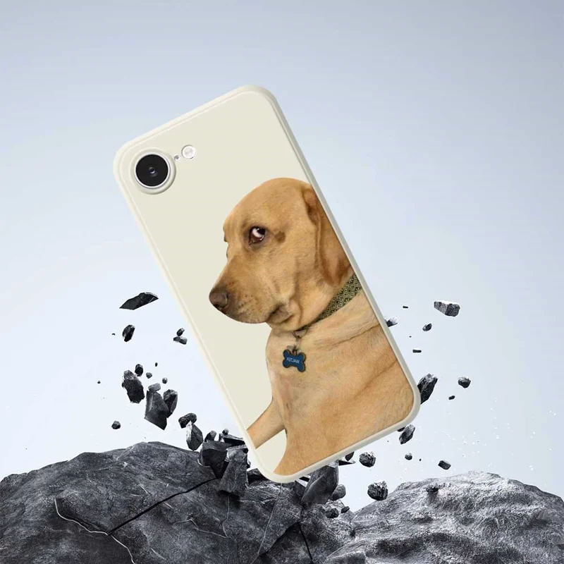 For iPhone 16e Case Yellow Dog Pattern Printing Straight Edge TPU Phone Back Cover - Beige