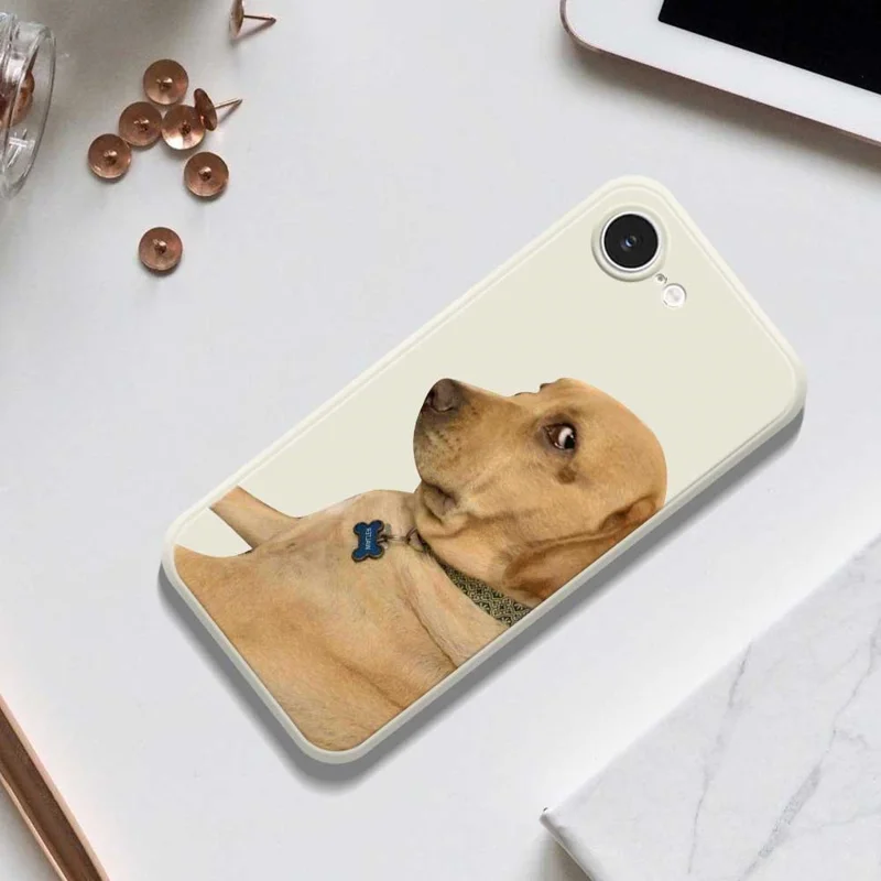 For iPhone 16e Case Yellow Dog Pattern Printing Straight Edge TPU Phone Back Cover - Beige