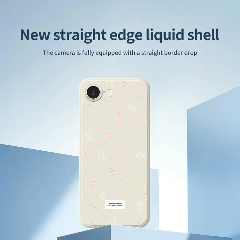 For iPhone 16e Case Cute Floral Pattern Printing Straight Edge TPU Phone Back Cover - Beige