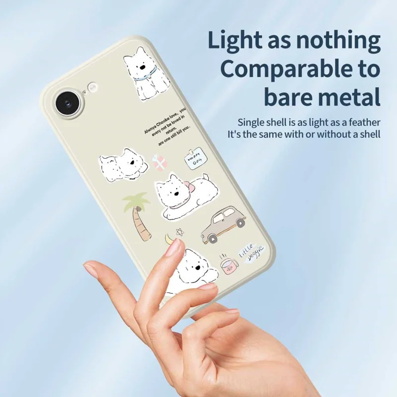 For iPhone 16e Case Cute Happy Dog Pattern Printing Straight Edge TPU Phone Back Cover - Beige