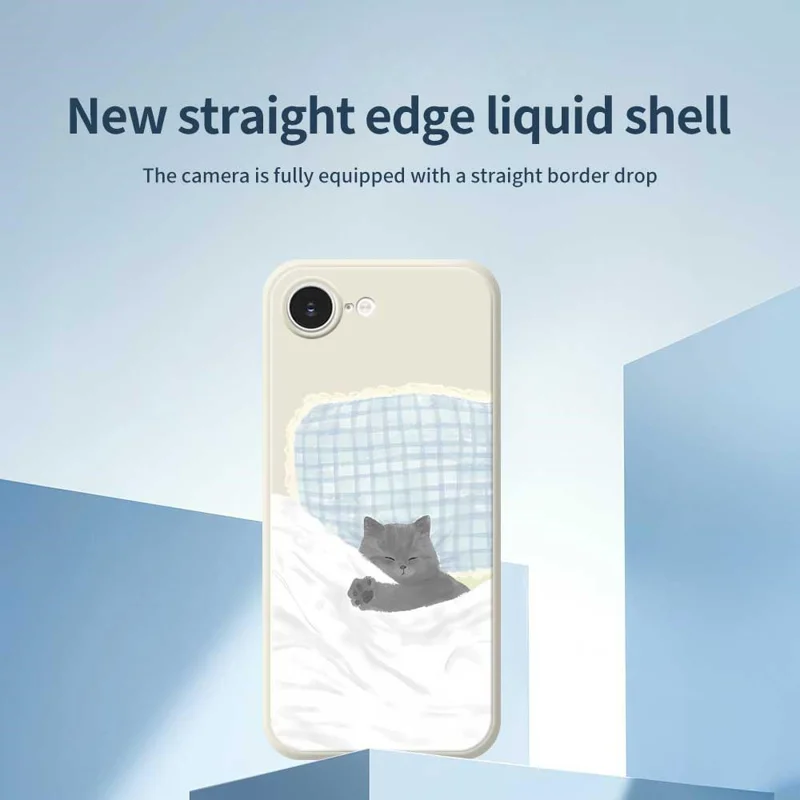 For iPhone 16e Case Cute Sleeping Cat Pattern Printing Straight Edge TPU Phone Back Cover - Beige