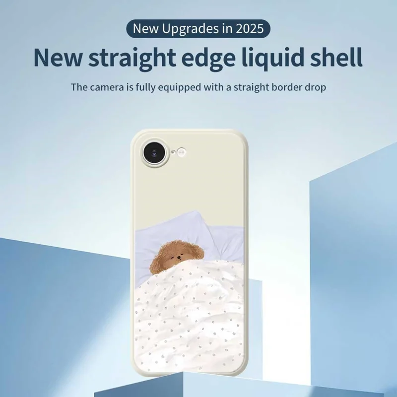 For iPhone 16e Case Cute Sleeping Dog Pattern Printing Straight Edge TPU Phone Back Cover - Beige