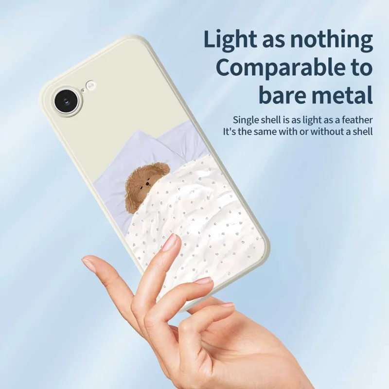 For iPhone 16e Case Cute Sleeping Dog Pattern Printing Straight Edge TPU Phone Back Cover - Beige