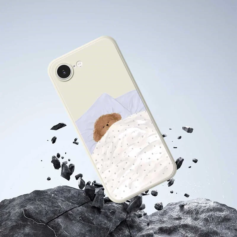 For iPhone 16e Case Cute Sleeping Dog Pattern Printing Straight Edge TPU Phone Back Cover - Beige