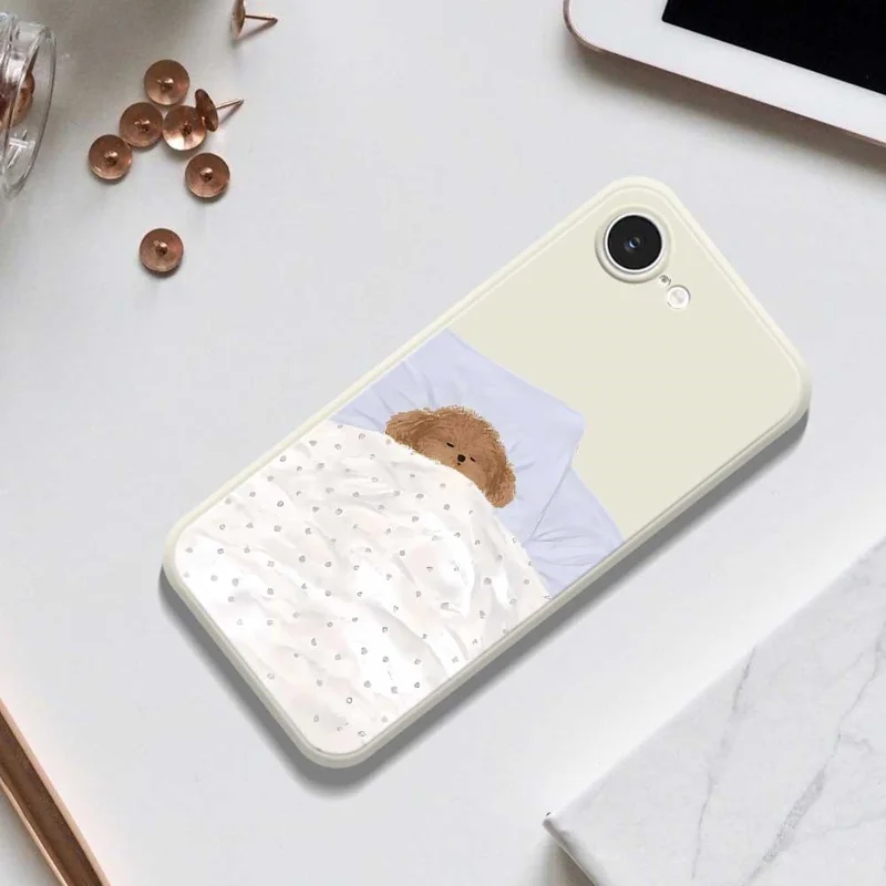 For iPhone 16e Case Cute Sleeping Dog Pattern Printing Straight Edge TPU Phone Back Cover - Beige