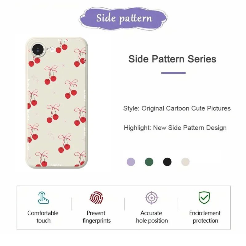 For iPhone 16e Case Cute Bow Cherry Pattern Printing Straight Edge TPU Phone Back Cover - Beige