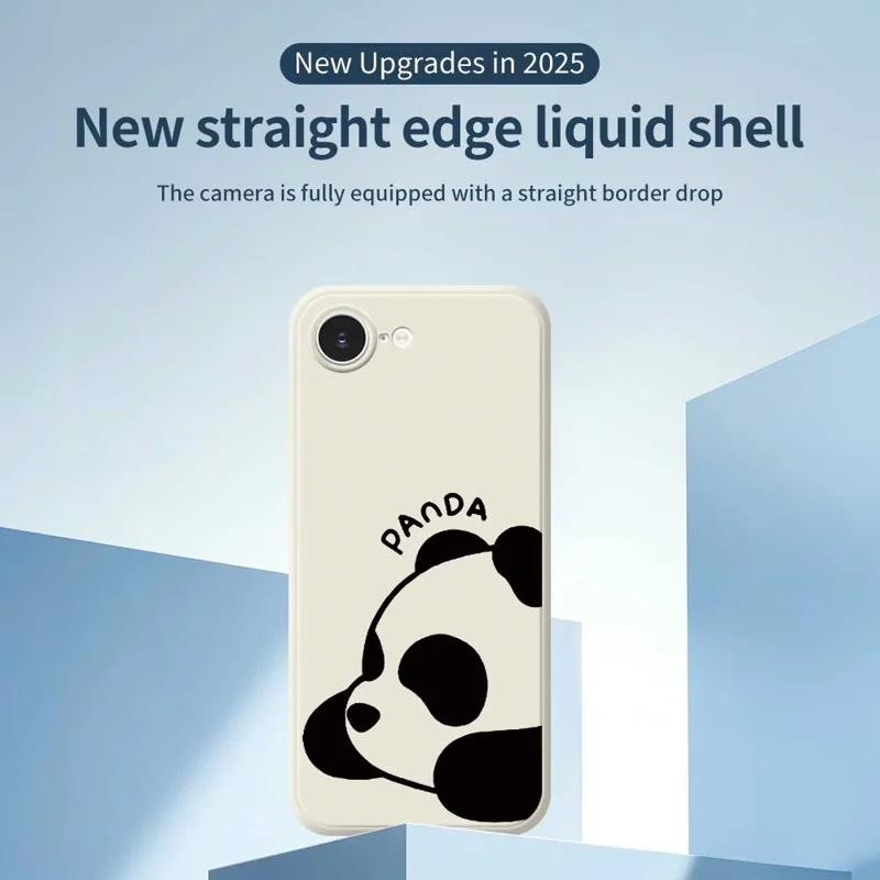 For iPhone 16e Case Cute Panda Pattern Printing Straight Edge TPU Phone Back Cover - Beige