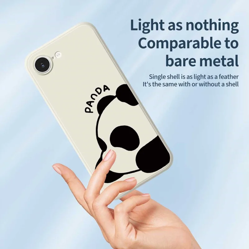 For iPhone 16e Case Cute Panda Pattern Printing Straight Edge TPU Phone Back Cover - Beige