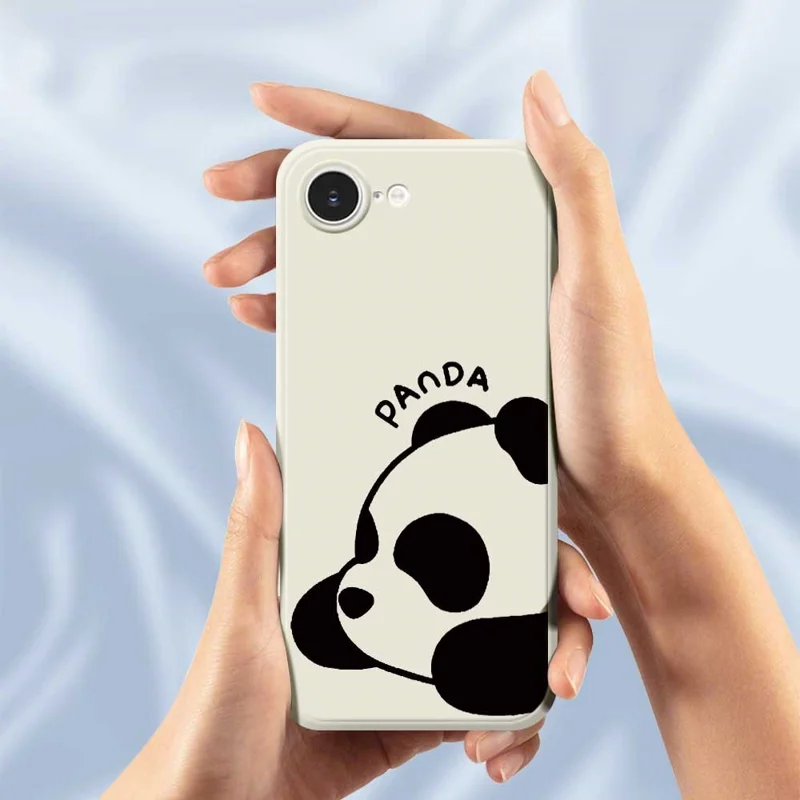 For iPhone 16e Case Cute Panda Pattern Printing Straight Edge TPU Phone Back Cover - Beige