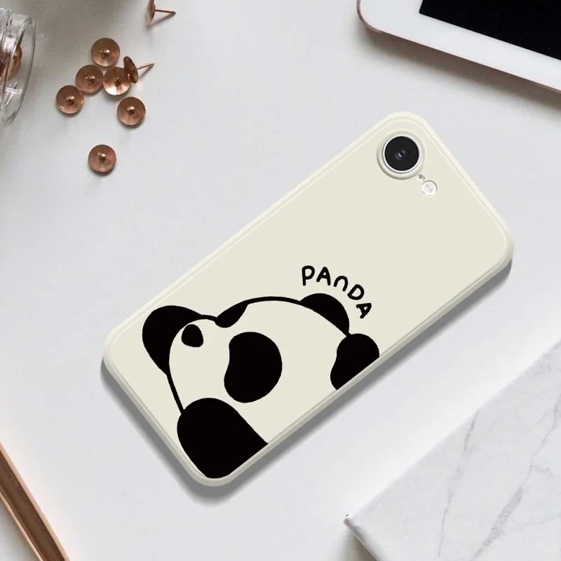 For iPhone 16e Case Cute Panda Pattern Printing Straight Edge TPU Phone Back Cover - Beige