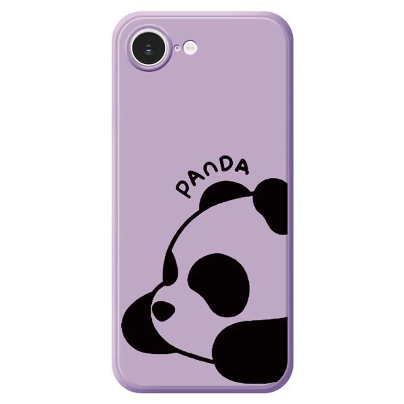 For iPhone 17e / 16e Case Cute Panda Pattern Printing Straight Edge TPU Phone Back Cover - Purple