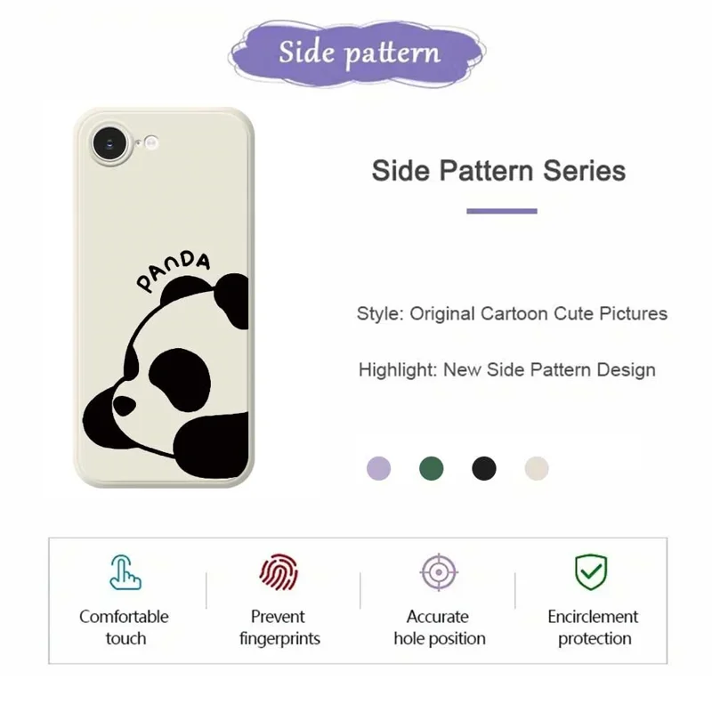 For iPhone 17e / 16e Case Cute Panda Pattern Printing Straight Edge TPU Phone Back Cover - Purple