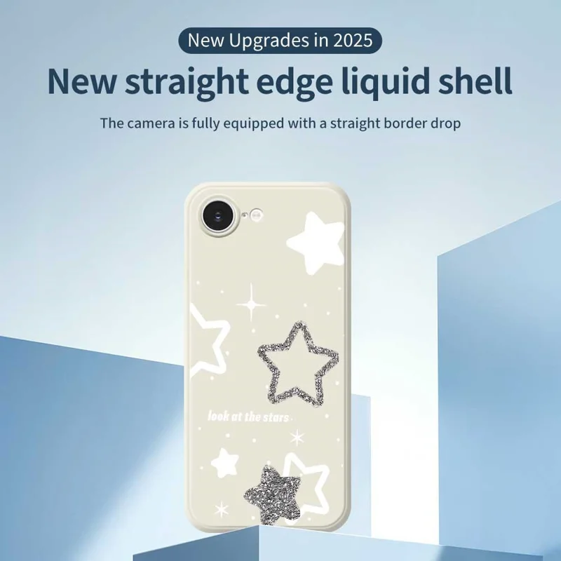 For iPhone 16e Case Cute Stars Pattern Printing Straight Edge TPU Phone Back Cover - Beige