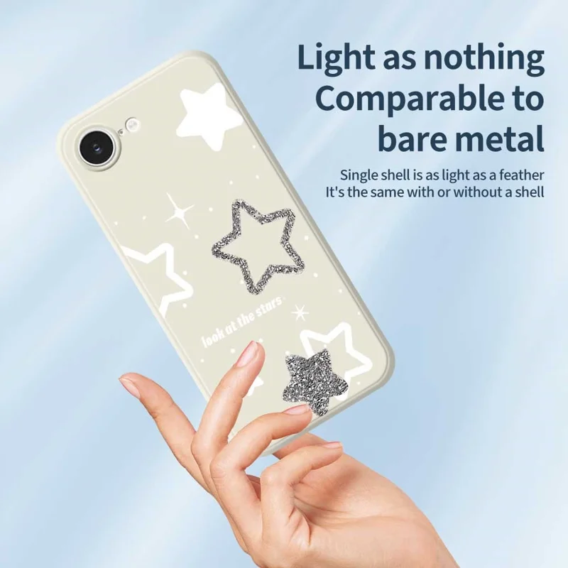 For iPhone 16e Case Cute Stars Pattern Printing Straight Edge TPU Phone Back Cover - Beige