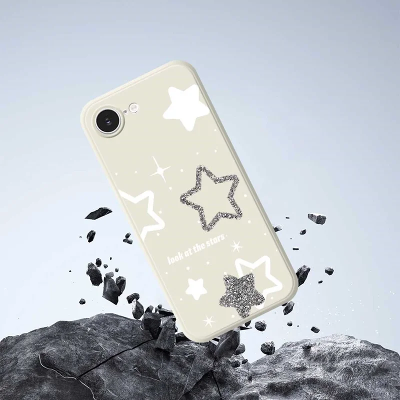 For iPhone 16e Case Cute Stars Pattern Printing Straight Edge TPU Phone Back Cover - Beige