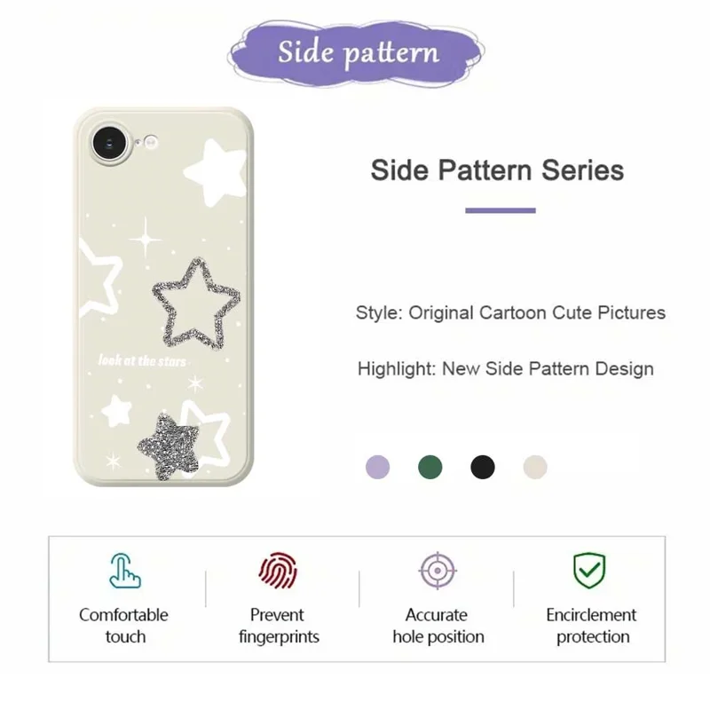 For iPhone 16e Case Cute Stars Pattern Printing Straight Edge TPU Phone Back Cover - Beige