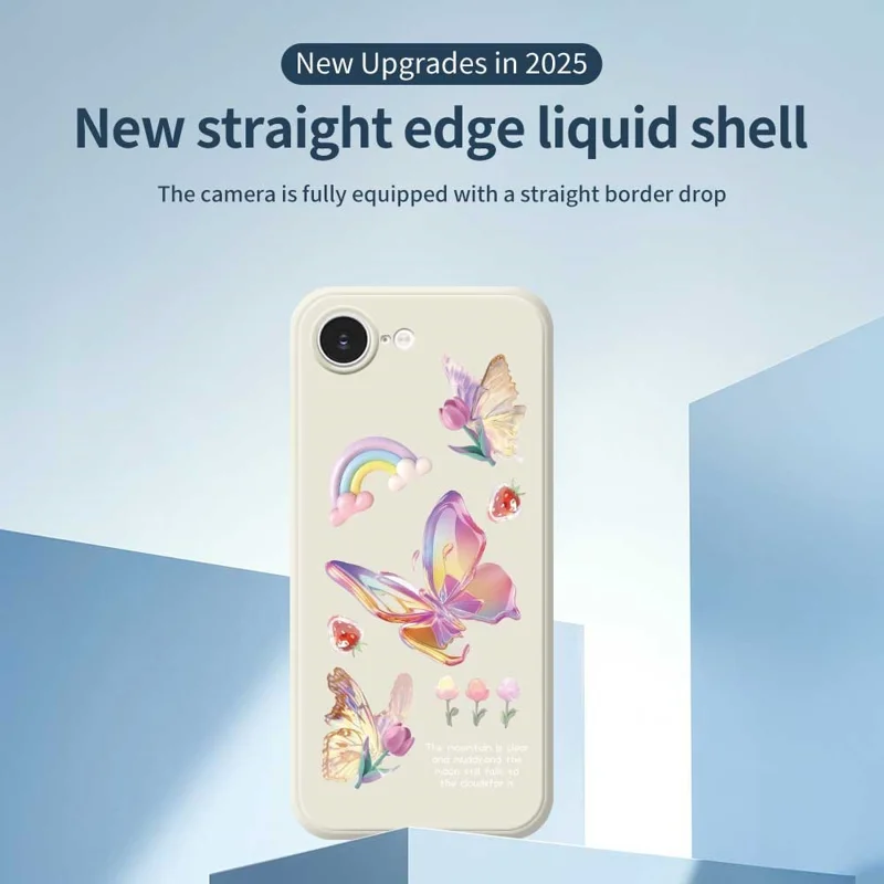 For iPhone 16e Case Colored Butterfly Flower Pattern Printing Straight Edge TPU Phone Back Cover - Beige