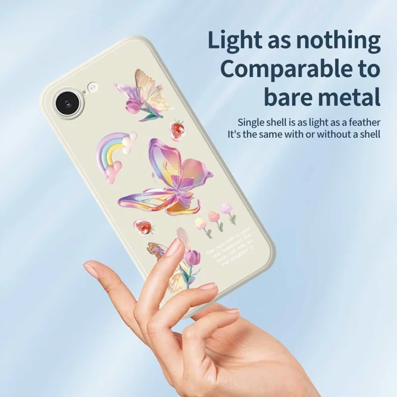 For iPhone 16e Case Colored Butterfly Flower Pattern Printing Straight Edge TPU Phone Back Cover - Beige