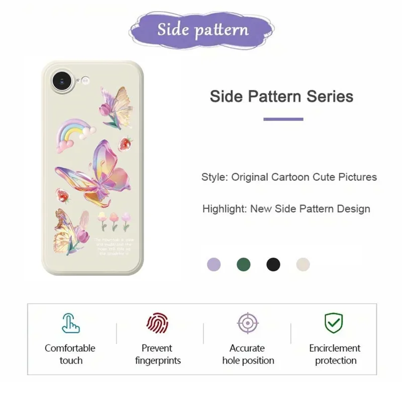 For iPhone 16e Case Colored Butterfly Flower Pattern Printing Straight Edge TPU Phone Back Cover - Beige