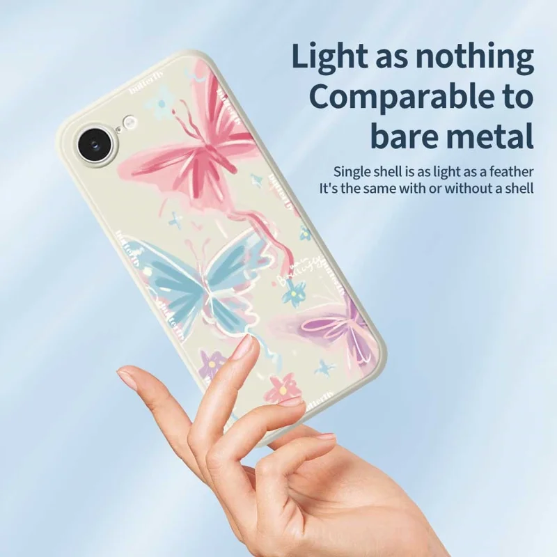 For iPhone 16e Case Cute 3 Color Butterfly Pattern Printing Straight Edge TPU Phone Back Cover - Beige