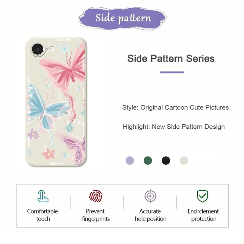 For iPhone 17e / 16e Case Cute 3 Color Butterfly Pattern Printing Straight Edge TPU Phone Back Cover - Green
