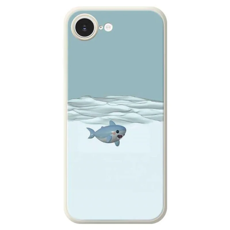 For iPhone 16e Case Cute Shark Pattern Printing Straight Edge TPU Phone Back Cover - Beige