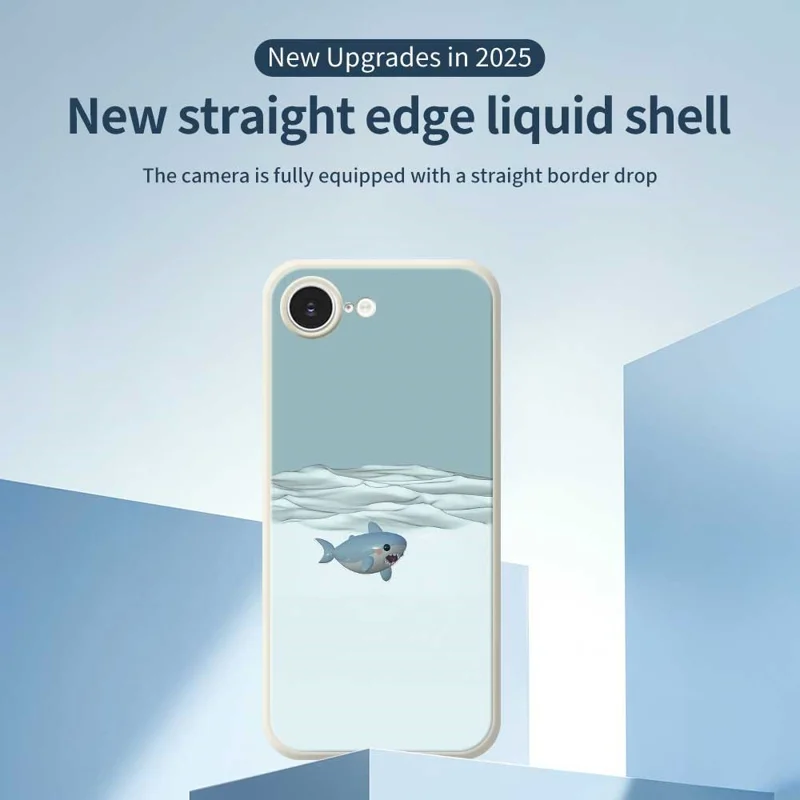 For iPhone 16e Case Cute Shark Pattern Printing Straight Edge TPU Phone Back Cover - Beige