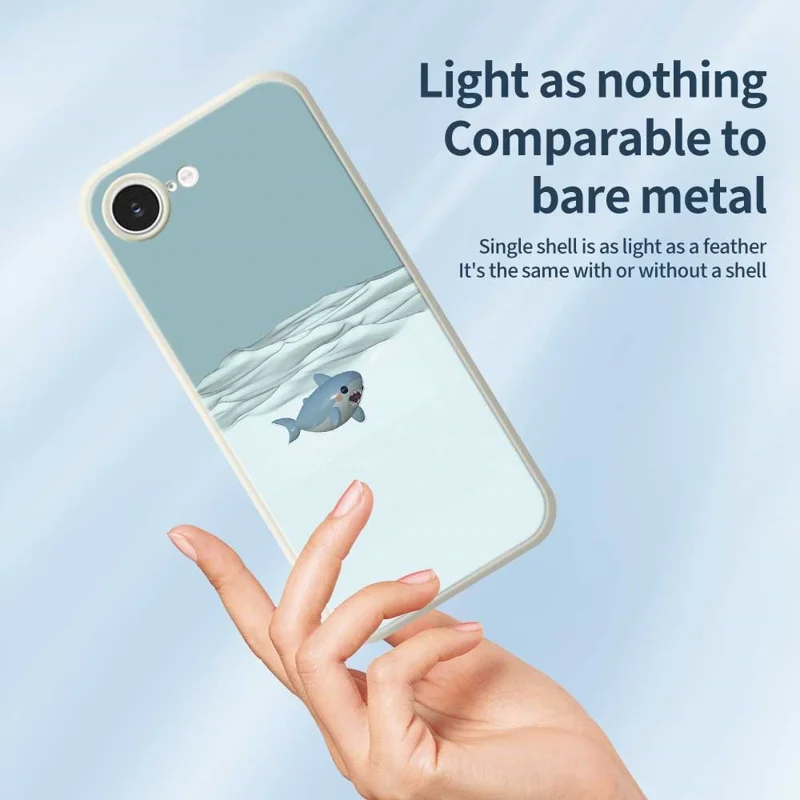 For iPhone 16e Case Cute Shark Pattern Printing Straight Edge TPU Phone Back Cover - Beige
