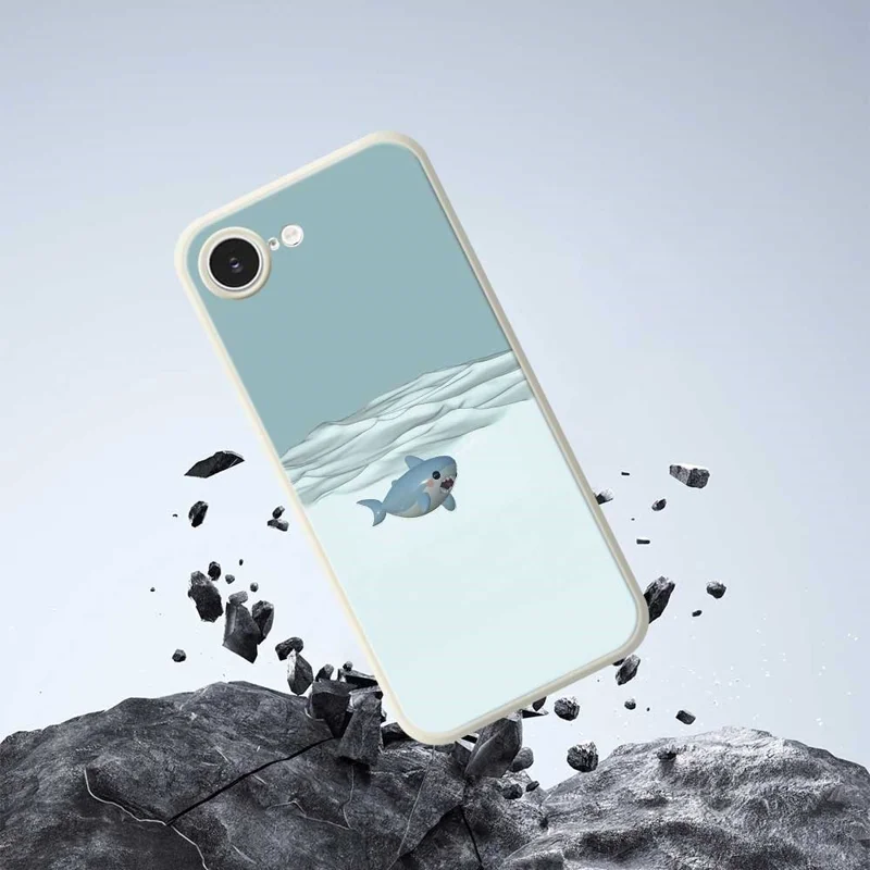 For iPhone 16e Case Cute Shark Pattern Printing Straight Edge TPU Phone Back Cover - Beige