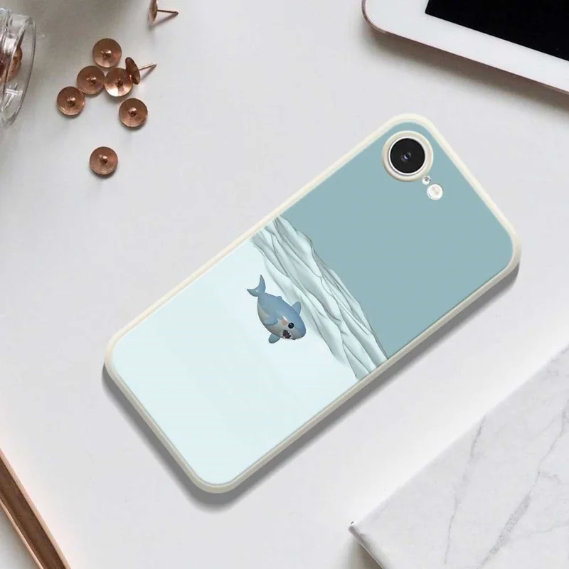 For iPhone 16e Case Cute Shark Pattern Printing Straight Edge TPU Phone Back Cover - Beige