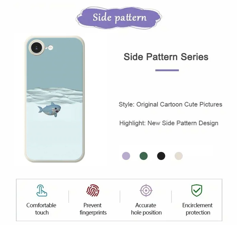 For iPhone 16e Case Cute Shark Pattern Printing Straight Edge TPU Phone Back Cover - Beige